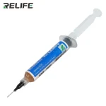 فلکس سرنگی Relife RL‑420S‑UV به همراه Needle با دود کم و پخش یکنواخت، مناسب لحیمکاری دقیق IC و قطعات SMD در تعمیرات حرفهای موبایل.