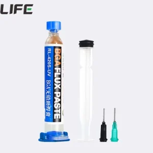 فلکس سرنگی Relife RL‑420S‑UV به همراه Needle با دود کم و پخش یکنواخت، مناسب لحیم‌کاری دقیق IC و قطعات SMD در تعمیرات حرفه‌ای موبایل.